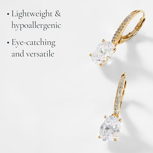 NADRI Cushion Cut CZ Leverback Earrings - color: Oval - Gold
