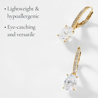NADRI Cushion Cut CZ Leverback Earrings - color: Oval - Gold