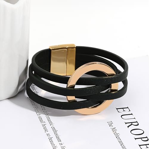 hotoo Circle Charm Bracelets for Women Handmade Leather Wrap Bracelets for Couples Friendship Bracelet Bohemian Cuff Bangle Boho Jewelry Gift - color: New Green