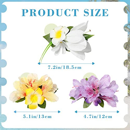 HAIMEIKANG Hair Clip, 3 Pieces Hawaiian Flower Hair Pins - Artificial Tropical Flower Hair Accessories for Women in White, Yellow, Purple (3 Count, 1 Package) | Tropical Flower Clips for Luau party, Beach Vacation & Daily Styling. Perfect Hawaiian Hair Ac