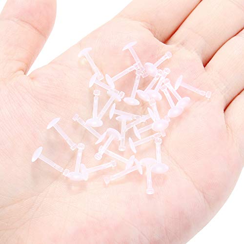 Lcolyoli 30PCS 16G 18G Clear Nose Studs Push Top Piercing Retainers 2mm Flat & Ball Top Bioflex Lip Rings Labret Retainer for Women Men 6-10mm Bar Length - color: Flat Top-30Pcs-16G-5/16"