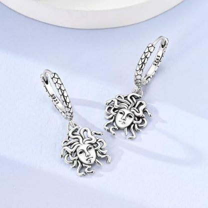 925 Sterling Silver Dangle Whale Shark Butterfly Bow Earrings for Women | Hypoallergenic Huggie Hoop Drop Cross Earrings for Sensitive Ears, Cubic Zirconia Statement Trendy Jewelry Birthday Gifts - color: Silver Medusa Earrings