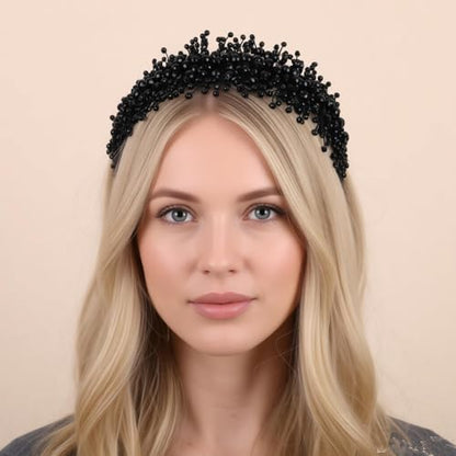 Denifery Large Crystal Headband for Wedding Bridal Hair Band Headpiece for Party Prom Hair Accessories (black) - color: black