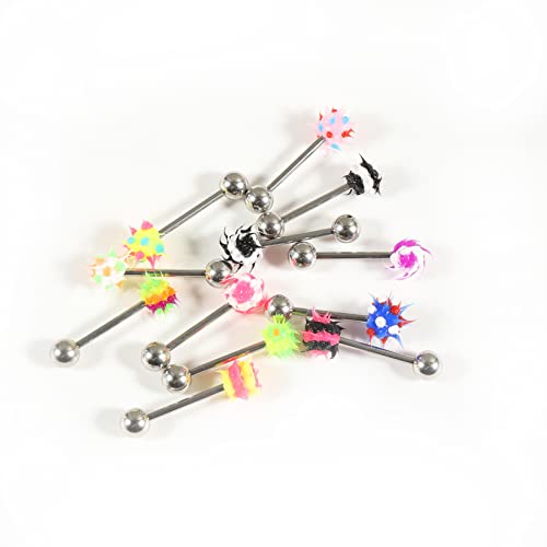 14G Body Piercing Jewelry Surgical Steel Belly Button Rings Tongue Rings Packs Silicone Spike Ball Barbell Belly Tongue Nipple Rings Piercing for Women - style: Silicone tongue rings 16pcs