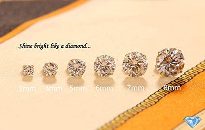 14k Yellow Gold Solitaire Round Cubic Zirconia Stud Earrings - Pushbacks - style: 7mm