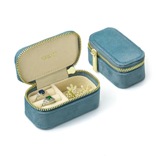 TAIMY Small Travel Jewelry Case, Mini Tiny Plush Velvet Jewelry Box for Women and Girls, Pocket Size Jewelry holder organizer for Rings Earrings and Small Items(Coral Blue) - color: Mini-Coral Blue