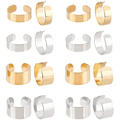 UNICRAFTALE 24pcs 2 Colors Plain Wide Band Rings 304 Stainless Steel Cuff Rings Open Ring for DIY Jewelry Making Size 8 18mm Inner Diameter