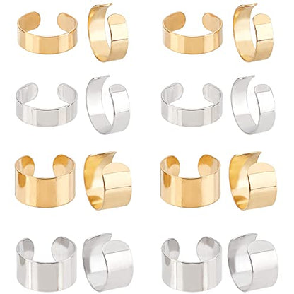 UNICRAFTALE 24pcs 2 Colors Plain Wide Band Rings 304 Stainless Steel Cuff Rings Open Ring for DIY Jewelry Making Size 8 18mm Inner Diameter