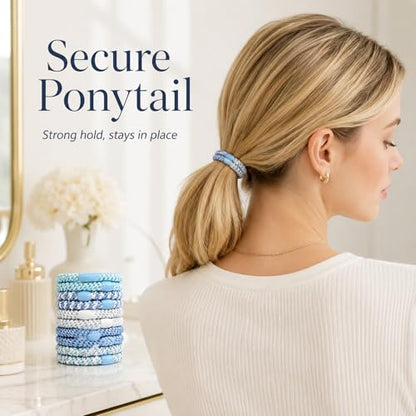 10-Piece Hair Ties: Soft Knitted Hair Tie for Thick/Coarse/Curly Hair. Gentle Hair Ties No Damage—Secure & Protect Strands (Blue) - color: Blue