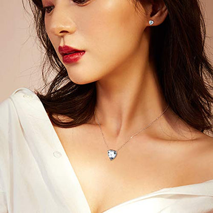 Aurora Tears Hearts Necklace Earrings Jewelry Sets - Women 925 Sterling Silver Birthstone Pendants Earrings Set Crystal Wedding Birthday Jewelry - color: D.April-set