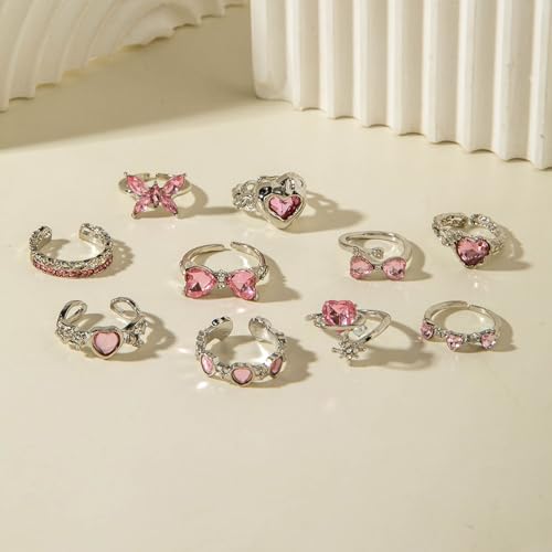 Gold Rings for Women Non Tarnish Stackable Rhinestone Moon Star Rings Dainty Stacking Pearl Butterfly Midi Pinky Thumb Joint Finger Knuckle Ring Set Gold Non Tarnish Jewelry Gifts Trendy Stuff - color: P Silver Bow Rings 10Pcs