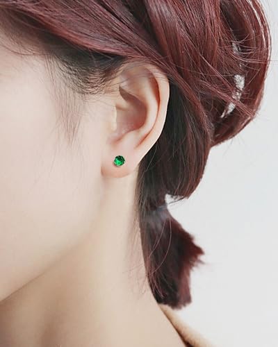 6 Pairs Stud Earrings Set, Hypoallergenic Cubic Zirconia Earrings 316L Stainless Steel CZ Earrings 3-8mm - color: A-Emerald CZ