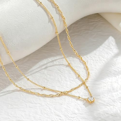 Yoosteel Layered 14K-Gold-Plated Necklace for Women,CZ Necklaces Stack | Dainty Cubic Zirconia Pendant Necklace,Simple Chain Choker Stackable,Trendy Jewelry,Wedding Bridesmaid Gifts - color: Layered Small CZ