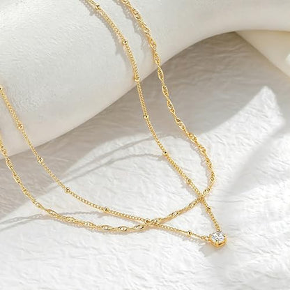 Yoosteel Layered 14K-Gold-Plated Necklace for Women,CZ Necklaces Stack | Dainty Cubic Zirconia Pendant Necklace,Simple Chain Choker Stackable,Trendy Jewelry,Wedding Bridesmaid Gifts - color: Layered Small CZ
