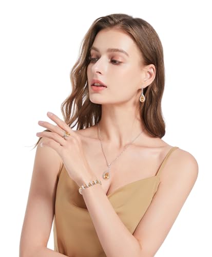 GZWHD Jewelry Set for Women CZ Earrings Necklace Ring Bracelet Set Prom Party Wedding Jewelry Gift for Mother Friend Wife - color: B-Champagne