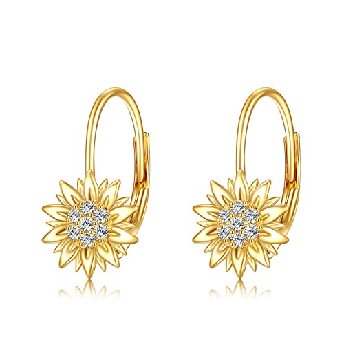 KECHO 14k Yellow Gold Sunflower Jewelry for Women, Fine Gold You are My Sunshine Jewelry Gifts for Her - style: Sunflower Leverback