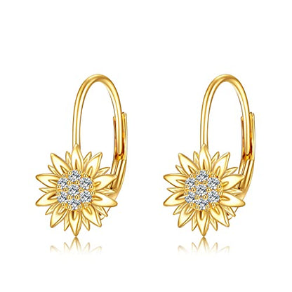 KECHO 14k Yellow Gold Sunflower Jewelry for Women, Fine Gold You are My Sunshine Jewelry Gifts for Her - style: Sunflower Leverback