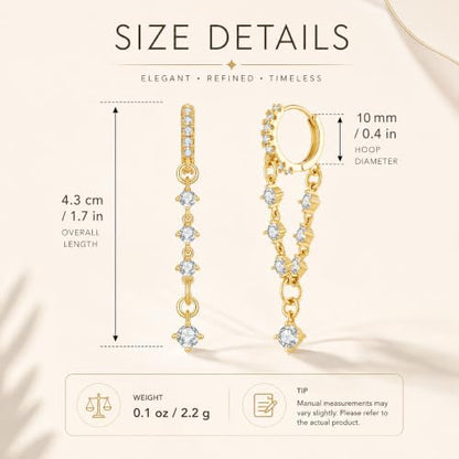 Gold Dangle Hoop Earrings for Women 14K Gold Plated Cubic Zirconia Small Huggie Drop Dangle Earrings Trendy CZ Bridal Wedding Jewelry