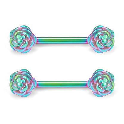 316L Stainless Steel Vintga Flower Rose Nipple Shield Barbell Ring Bar Body Piercing 14G 2-12PCS - color: 2pcs - Rainbow