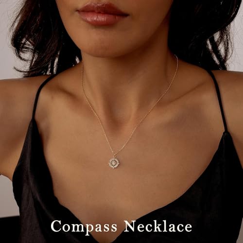 Gold Silver Necklace for Women, Dainty Cubic Zirconia Pendant | Teardrop CZ Charm, 14K Gold/Sterling Silver Plated, Adjustable Chain, Hypoallergenic & Waterproof Jewelry, Cute Trendy Gift - color: Gold-CZ compass/cable chain