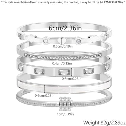 Camhanno Pink Heart Bangle Bracelets for Women - 18K Gold Plated Stackable Stainless Steel, Friendship & Love Jewelry Gift for Her - color: Silver+White