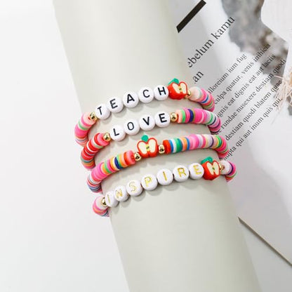 Elegance 11 designs Heishi Beaded Bracelets For Women Polymer Clay Colorful Surfer Stackable Beads Boho Bracelet Summer Beach Jewelry - color: Teacher-Colorful