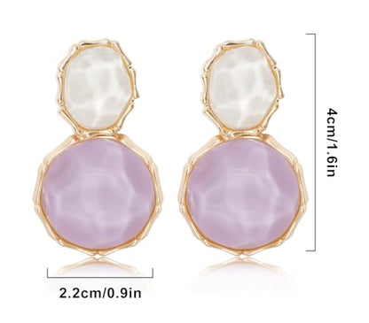 Resin Earrings for Women Acrylic Water Ripple Earring Boho Dangle Drop Earring - color: White Purple