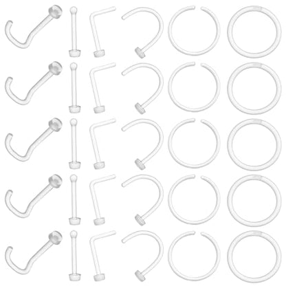 Yolev 30 Clear Nose Rings Studs Acrylic Nose Piercing Retainer Invisible Nose Stud for Work Flexible Nose Ring Retainer Nose Ring Hoop Belly Button Septum Lip Eyebrow Tongue Nipple Rings Body Jewelry