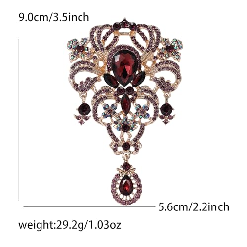 YOQUCOL Retro Austrian Crystal Big Brooch Pin for Women Large Flower Shape Brooches Lapel Pins for Sweater,Coat Dress Accessories - color: A-Deep Purple