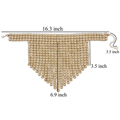 Coiris Boho African Wooden or Acrylic Beaded Bib Statement Necklace Strands Layered Cluster Chunky Collar Choker Wood Necklace for Women Fashion Costume Jewelry - color: Off White