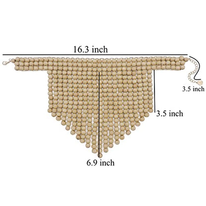 Coiris Boho African Wooden or Acrylic Beaded Bib Statement Necklace Strands Layered Cluster Chunky Collar Choker Wood Necklace for Women Fashion Costume Jewelry - color: Off White