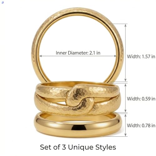 chunky gold bracelets, big gold bangles for women, and elegant gold thick bangles for women, layered wide bracelets for bridesmaids, weddings, graduations, birthdays, mother-daughter gifts