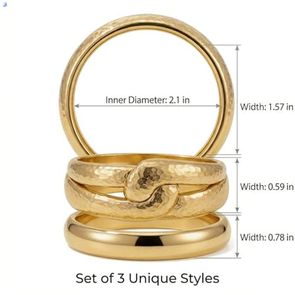 chunky gold bracelets, big gold bangles for women, and elegant gold thick bangles for women, layered wide bracelets for bridesmaids, weddings, graduations, birthdays, mother-daughter gifts