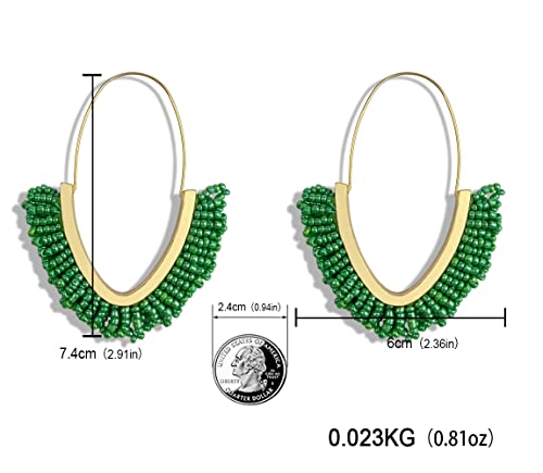 V-Shaped Beaded Dangle Earrings - Statement Drop Fringe Earrings, Boho Handmade Tassel Jewelry Gift for Women - color: Green