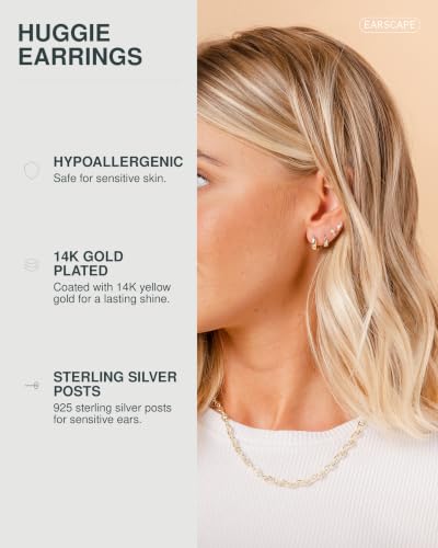 PAVOI 14K Gold Plated Chunky Huggies Earrings for Women - 925 Sterling Silver Posts Small Gold Huggie Hoop Earrings - Ultra Thick Hoops Trendy Jewelry - style: Plain