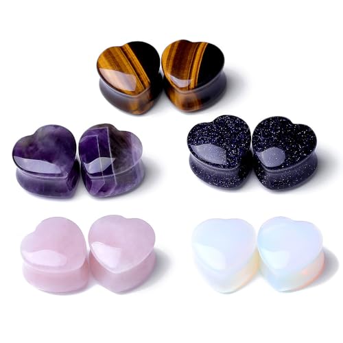 2 Pcs Stone Ear Gauges Earrings Heart-shaped Ear Gauges Plugs Jewelry 6mm(2g) - color: StyleB, size: 14mm(9/16")