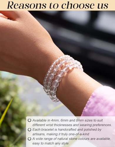 Natural Stone Beaded Bracelets for Men Women, 4mm 6mm 8mm | Healing Crystal, Protection Gemstone, Gift Packaging with Energy Card, Stretch Jewelry, Replacement Beads Included, 18 Stone - color: Clear Quartz(King of Crystals), size: 4mm
