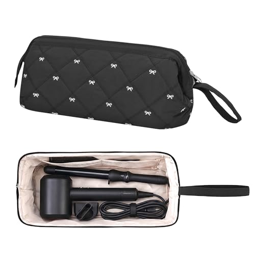 TeeYee Nylon Hair Tools Travel Bag for Dyson Airwrap Quilted Toiletry Bag | Travel Storage Bag for Shark Flexstyle/Curling Iron,Water-repellent,Wide-open,Well-structured,Heat-safe lining,001blackbow - color: Blackbow
