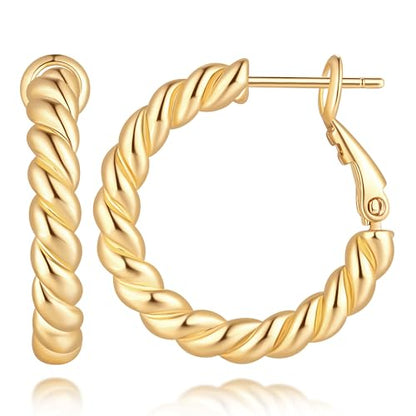 NEARLAND Gold Hoop Earrings for Women 14K Gold Earrings for Women | Twisted Small Gold Hoop Earrings Hypoallergenic 14K Gold Hoop Earrings Lightweight Gold Hoop Earrings for Women 15/19/23mm - size: 23mm