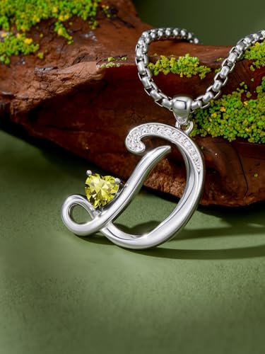 A to Z Initial Birthstone Pendant Necklaces Name Jewelry for Women | 18K White Gold Plated Personalized Alphabet Jewelry Anniversary Christmas Birthday Gifts for Wife Her Daughter Girlfriend - color: D Initial-08-Aug