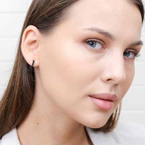 Hoops & Loops 925 Sterling Silver Twisted Hoop Earrings for Women - Hypoallergenic 14K Gold, Rose Gold, Black Flash Plated 2mm Thin Twist Design Round Click-Top Hoops, 15/20/25/30/35/40/50/60mm - color: Black-15mm (0.59 inch)