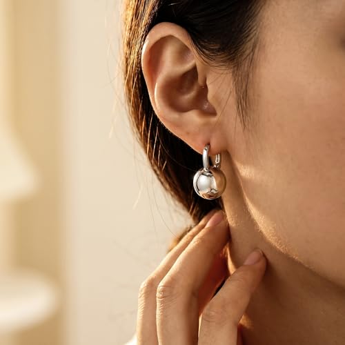14k Gold Plated Ball Dangle Earrings for Women Sterling Silver Ball Drop Earrings Hypoallergenic Round Balls Hoop Earring Leverback Lightweight Earrings Fashion Jewelry - color: sliver 2
