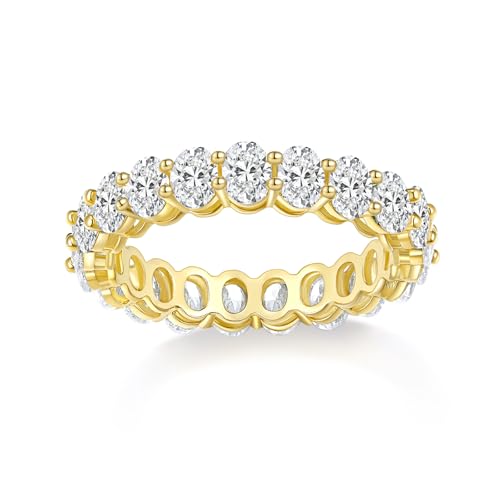 MINDDHA 14K Gold Plated Rings- Oval Cubic Zirconia Love Ring Simulated Diamond Stackable Rings Eternity Bands/Silver Rings, Gold Rings for Women- 4mm Band Size 4-12 - color: Yellow Gold