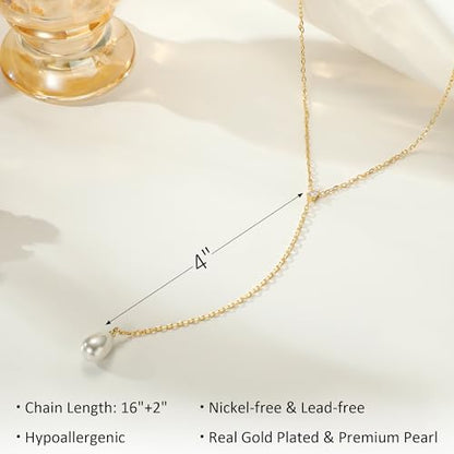 Ritach Pearl Necklaces for Women - Real Gold Plated Dainty Pearl Necklace Daisy Round Drop Pearl Choker Necklace Layered Gold Necklace for Women Teen Girls Bridesmaid Wedding Birthday Gifts - style: Gold-Y-shaped Pearl with CZ