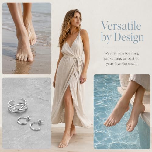 Silver Toe Rings Adjustable Open Cuff Toe Ring Set for Women Vintage Knot Band Non Tarnish Toe Jewelry for Toes Women and Men Adjustable Foot Rings