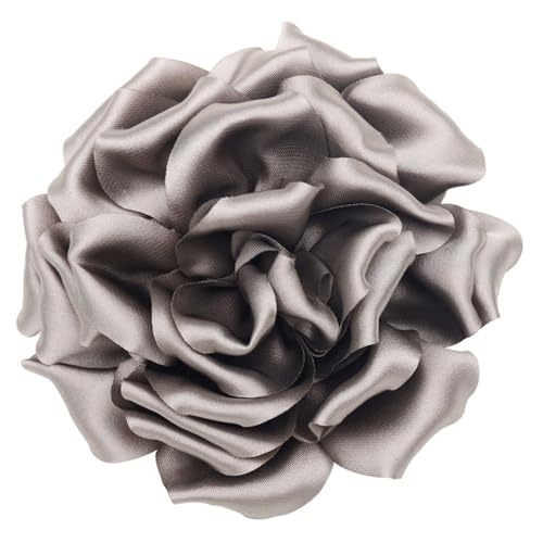 Satin Fabric Rose Flower Brooches Pins for Women Elegant 3D Large Camellia Flowers Floral Lapel Pins for Valentines Day Wedding Bridal Prom Banquet Party Dress Suit Clothes Accessories - color: Grey