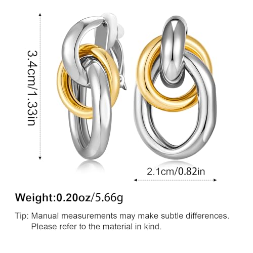 Gold Geometric Clip On Earrings for Women Chunky Gold Knot Link Clip Earrings Trendy Jewelry - color: Two Tone-A