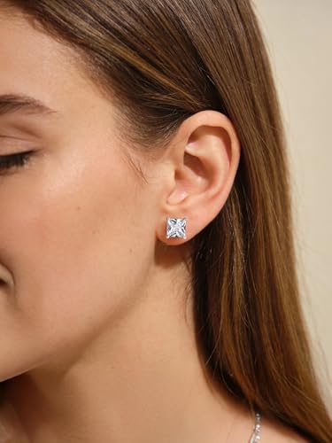 FindChic 2 Carat Birthstone Stud Earrings for Women, Round/Heart/Princess Cut Stud Earrings, Hypoallergenic Studs with 925 Sterling Silver Posts, 12 Months Birthday Jewelry Gift - color: 04. April-Diamond(Princess Cut)