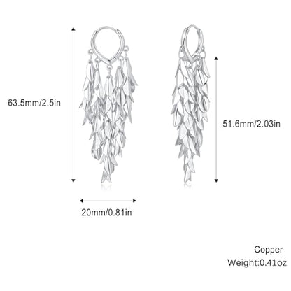 Sylph 14K 18K Gold Plated Chandelier Earrings for Women, Long Tassel Earring Huggie, Silver Leaf Dangle Drop Earrings, Dainty Bohemian Jewelry Gifts for Wedding Everyday Wear - color: A-Silver Chandelier Earrings