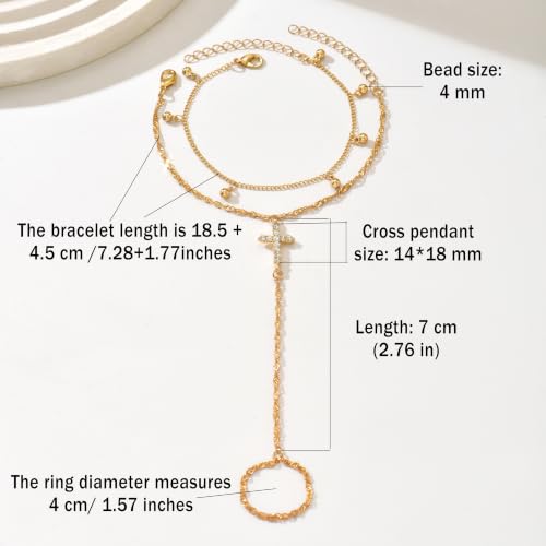 14K Gold Plated Paperclip Finger Chain Bracelet for Women | Adjustable Stackable Cubic Zirconia Hand Chain, Mother Daughter Birthday Wedding Jewelry Gifts - color: Gold-B